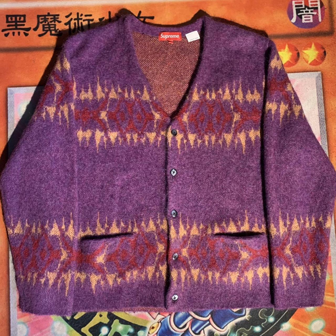 Supreme Abstract Stripe Mohair Cardigan Sweater Plum... - Depop