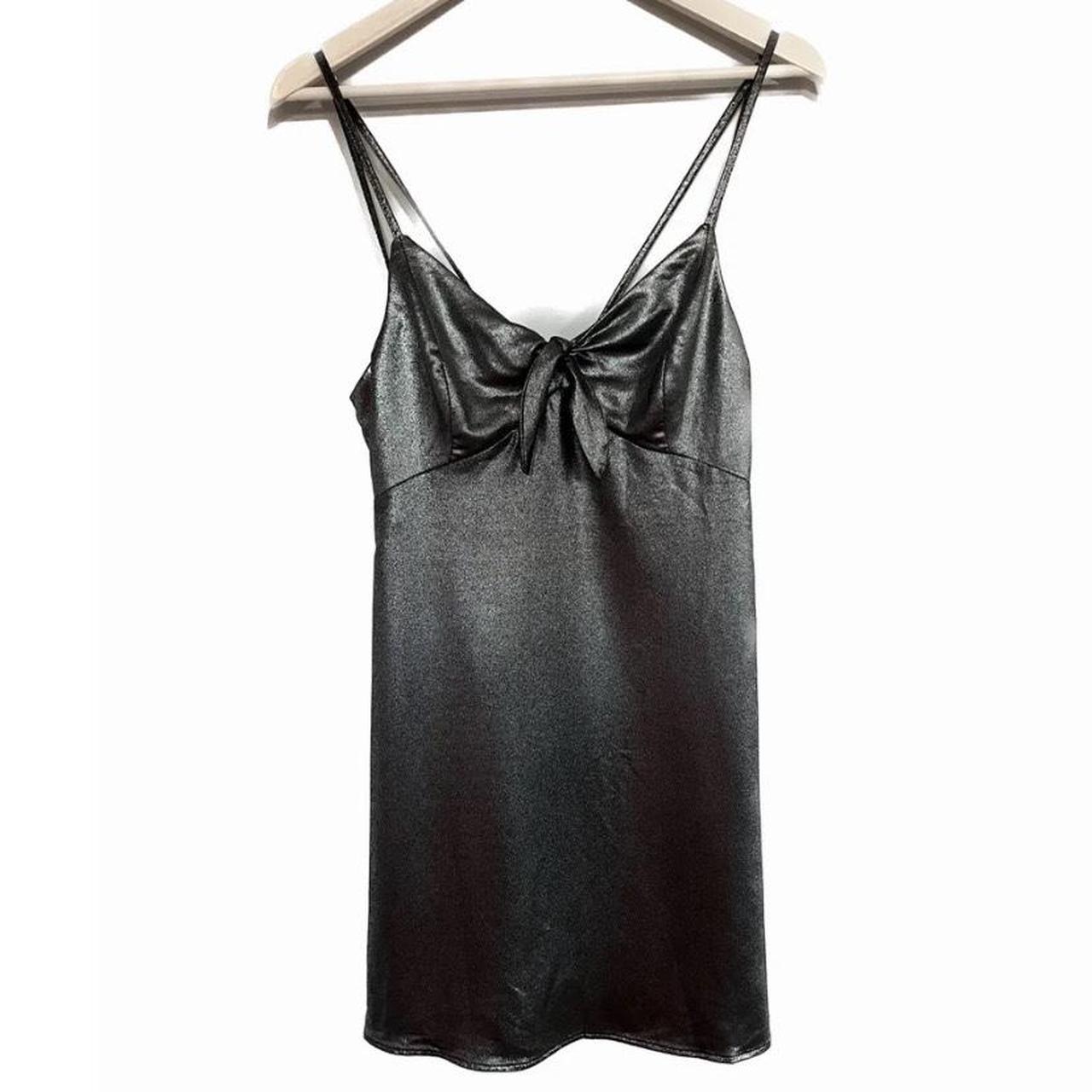 Topshop metallic black/ silver slip dress with... - Depop