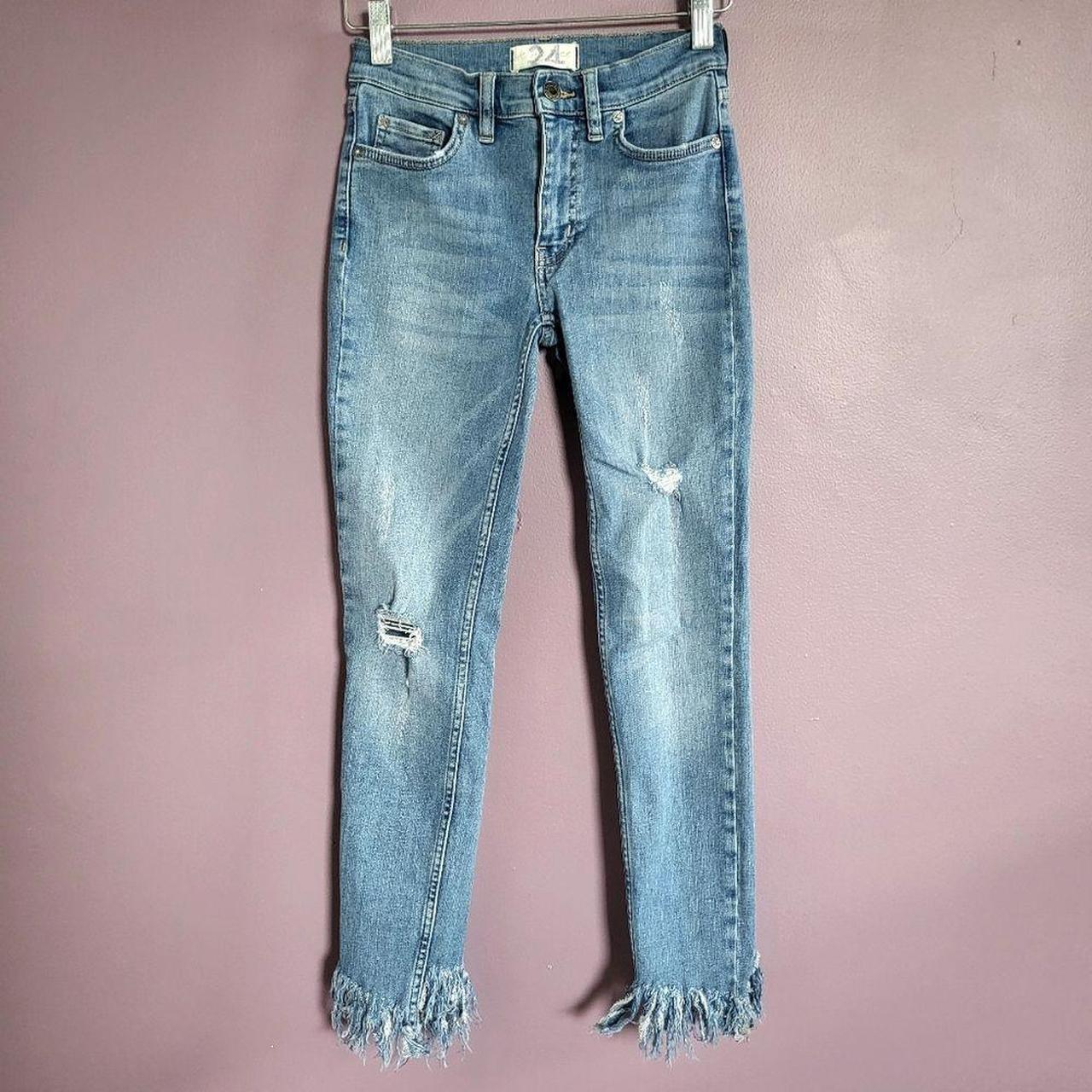 Free People Blue Skinny Distressed Jeans Size 24 hotsell