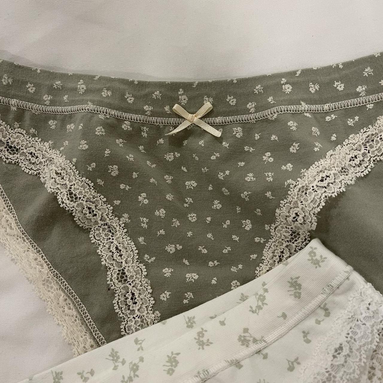 Brandy Melville Women's Green and Cream Panties Depop