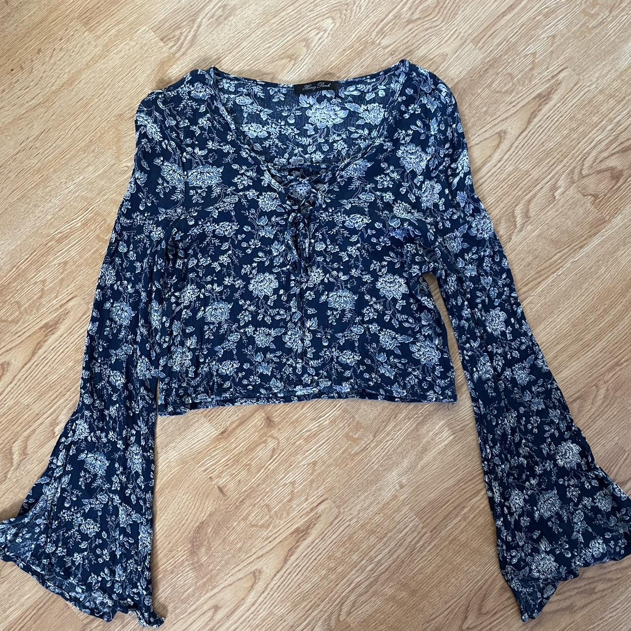 Bell sleeve lace up blouse No size tag but fits... - Depop
