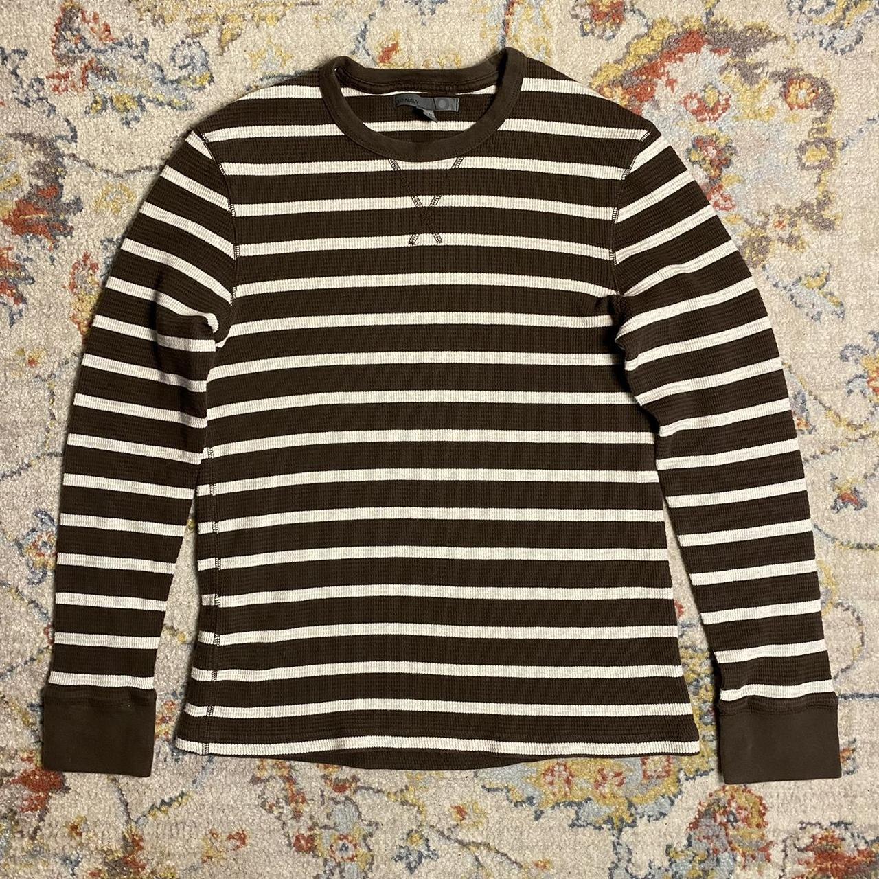 vintage 2000s old navy brown & white striped long... - Depop