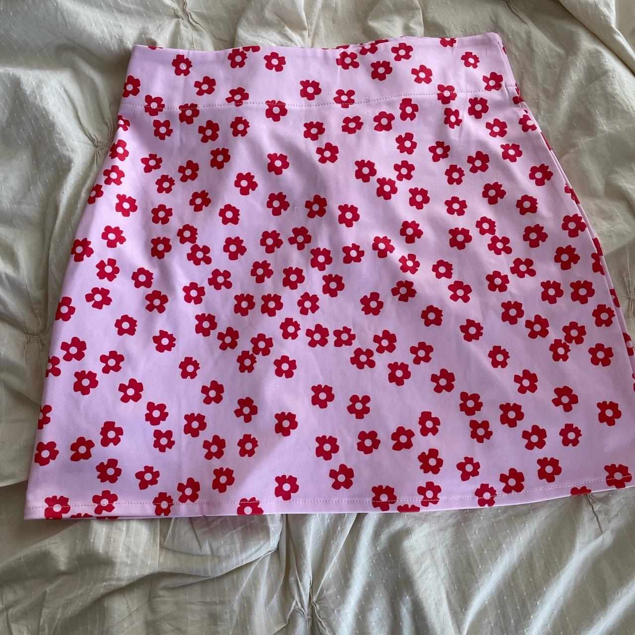 Pink skirt with red flowers best sale