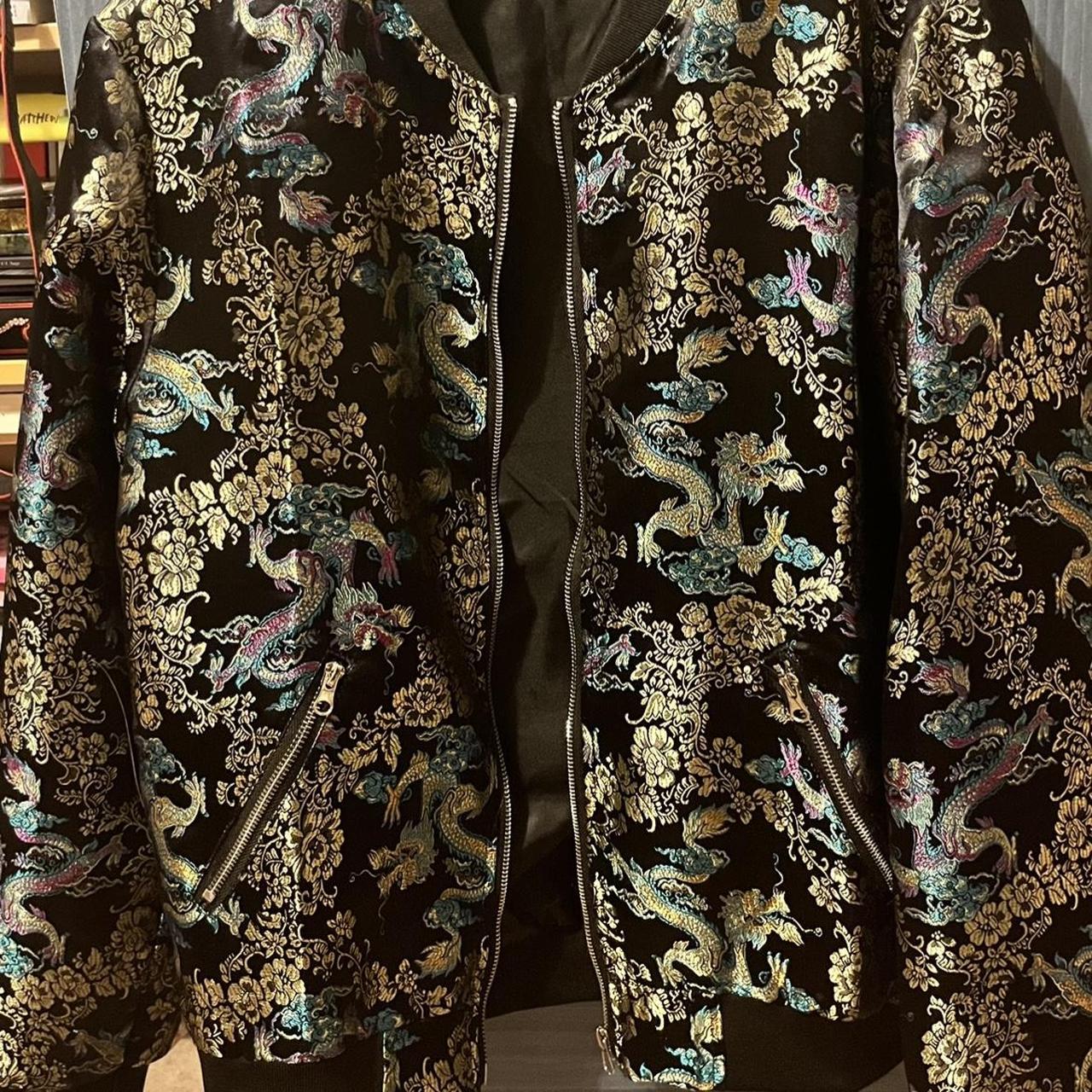 Men's Luxury Paisley Floral Embroidered Satin Bomber... - Depop