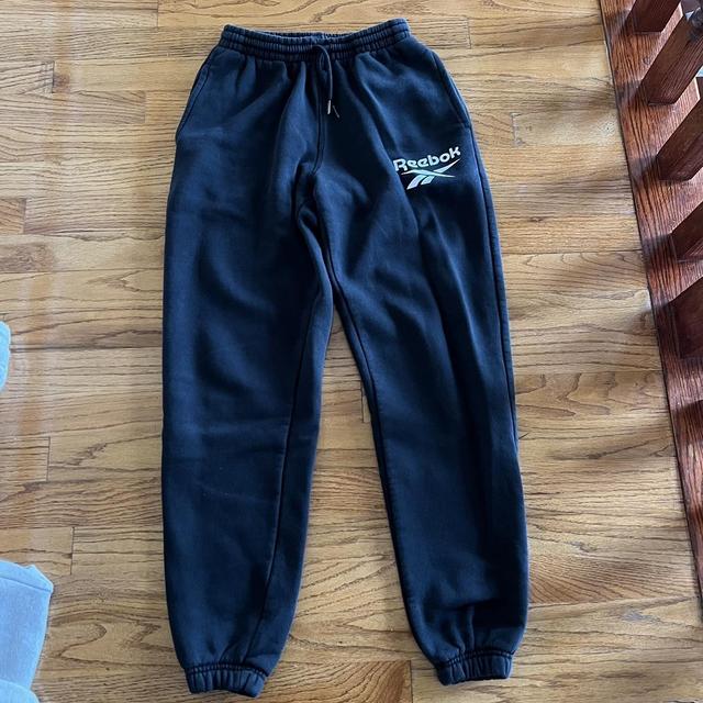 reebok jogger sweatpants black with white - Depop