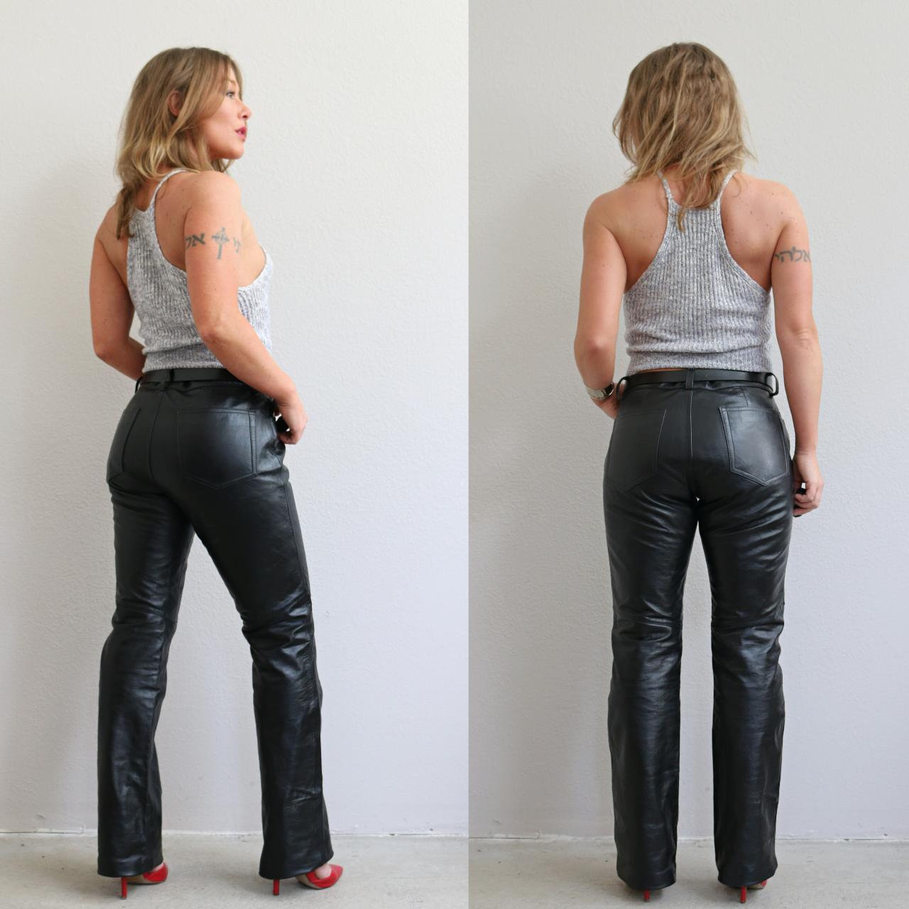 2000's Low rise leather pants in women's size small. | Depop