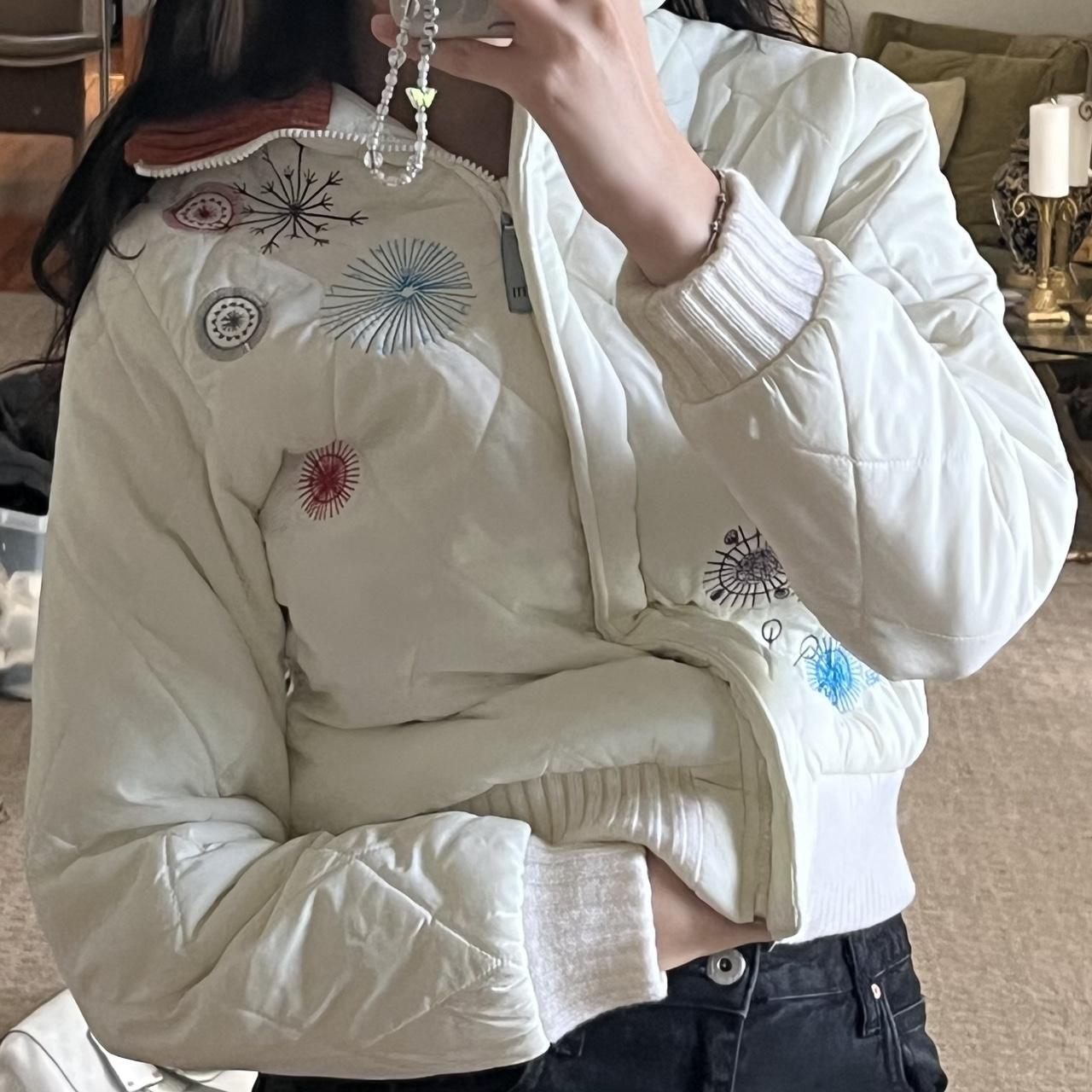 Women's White and Orange Jacket Depop