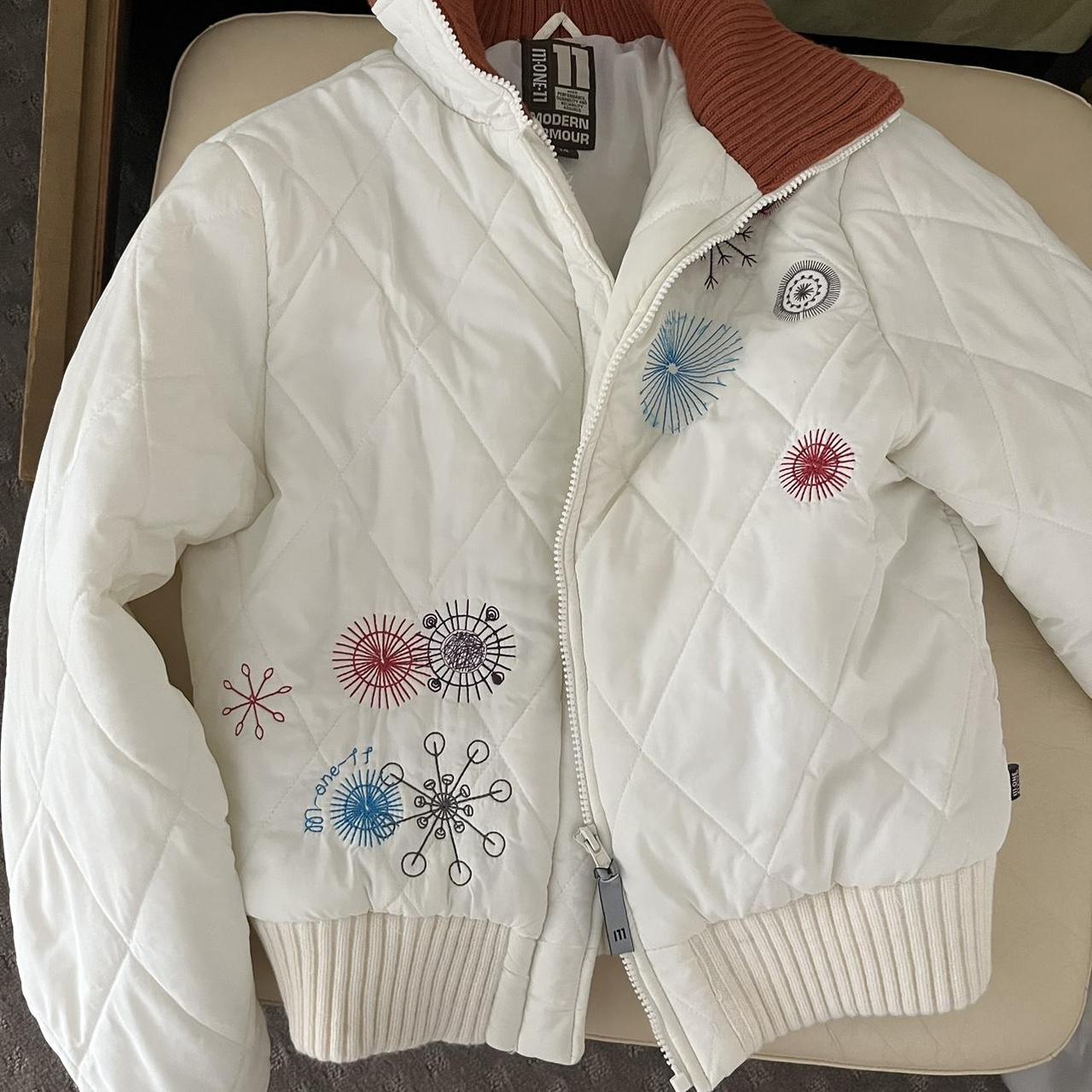 Women's White and Orange Jacket Depop