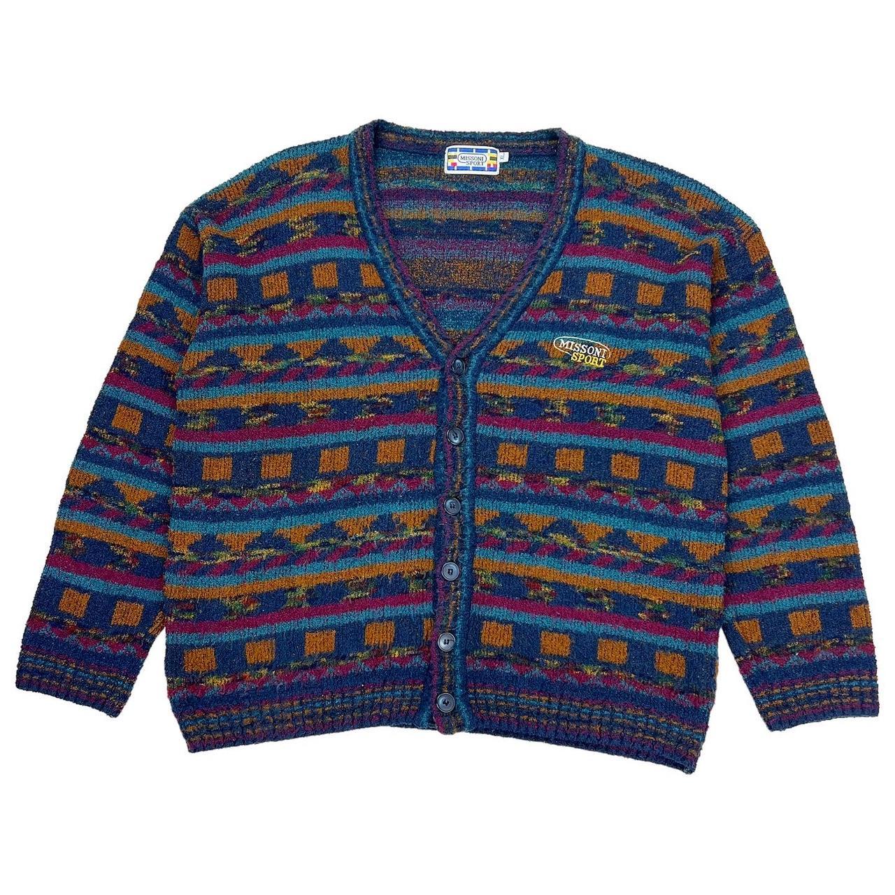 Vintage 90s Missoni Knit Cardigan Sweater in Multi... - Depop