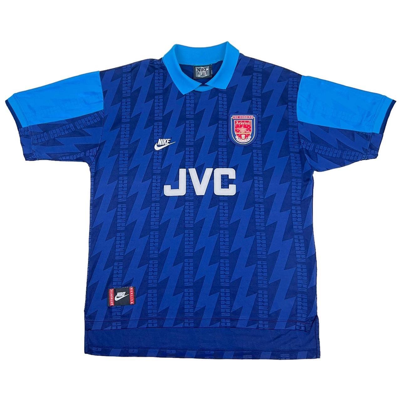 Arsenal FC 1994-95 Away Shirt in Navy and Blue (XL).... - Depop