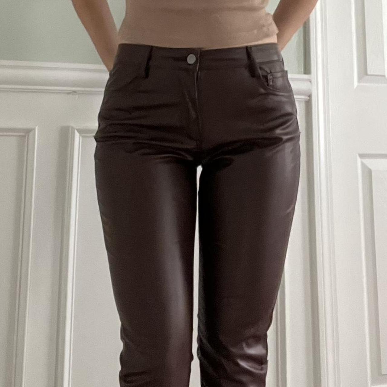 forever21 low rise brown leather pants in perfect... - Depop