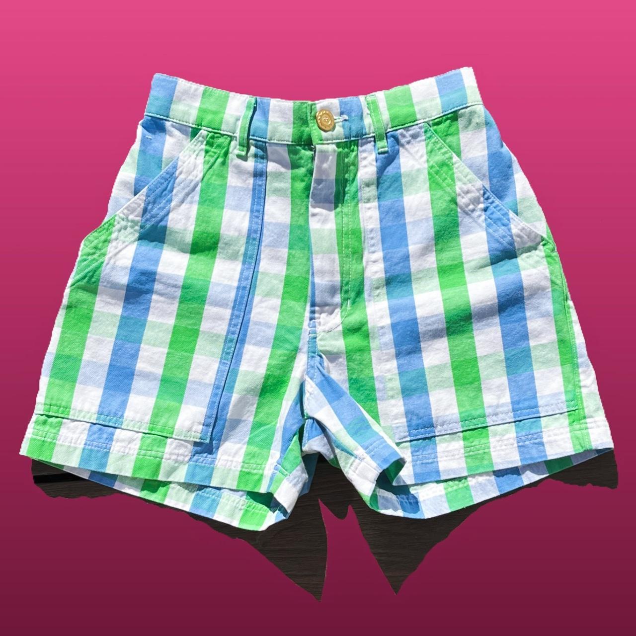 Blue n green gingham shorts Size: xs Brand: big bud... - Depop
