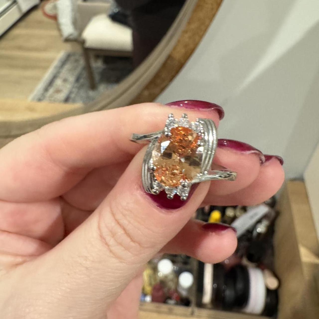 Women's Ring - Silver/Multi – Ring with orange st… - image 2