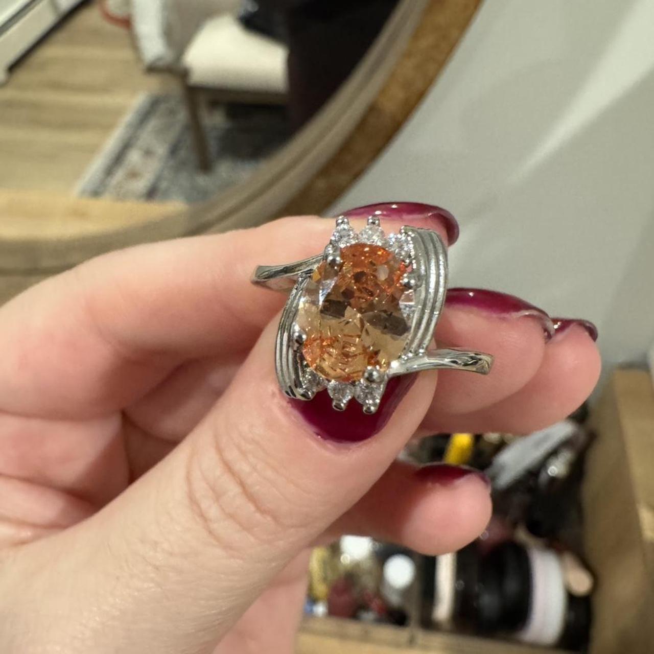 Women's Ring - Silver/Multi – Ring with orange st… - image 1