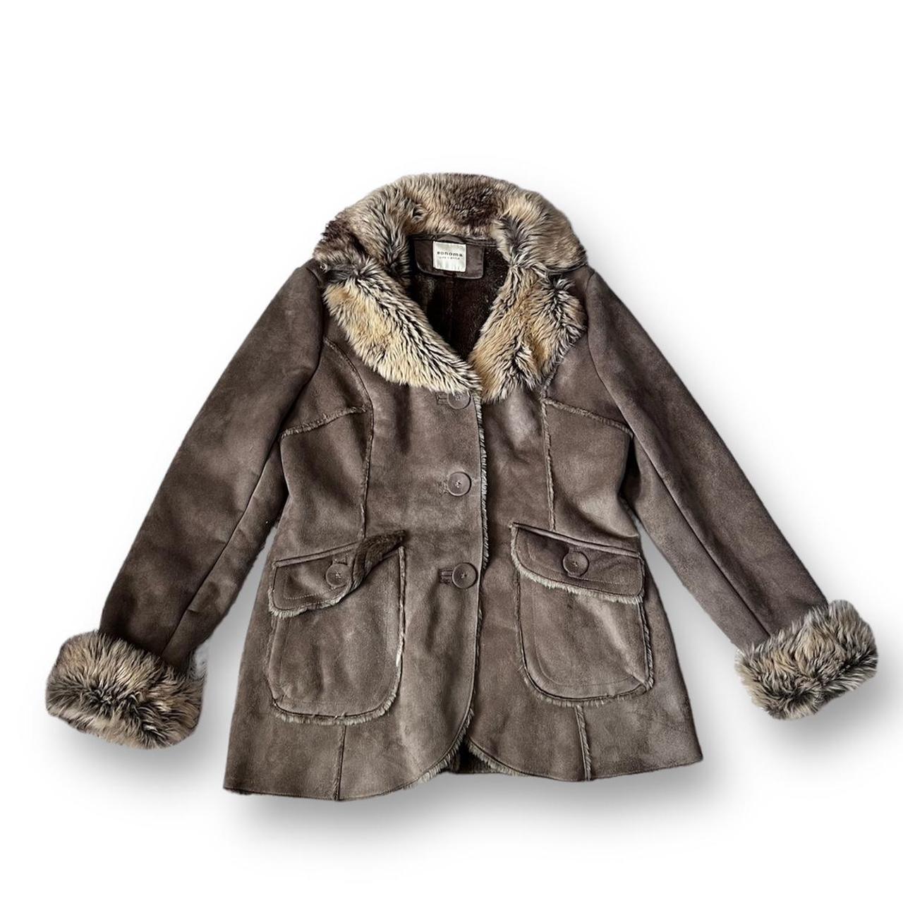 Y2k grey brown fur coat / penny lane afghan coat... - Depop