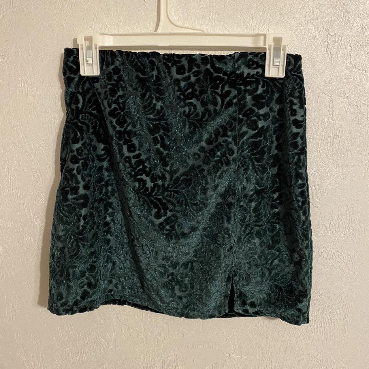 Green velvet skirt with a slit and adjustable... - Depop