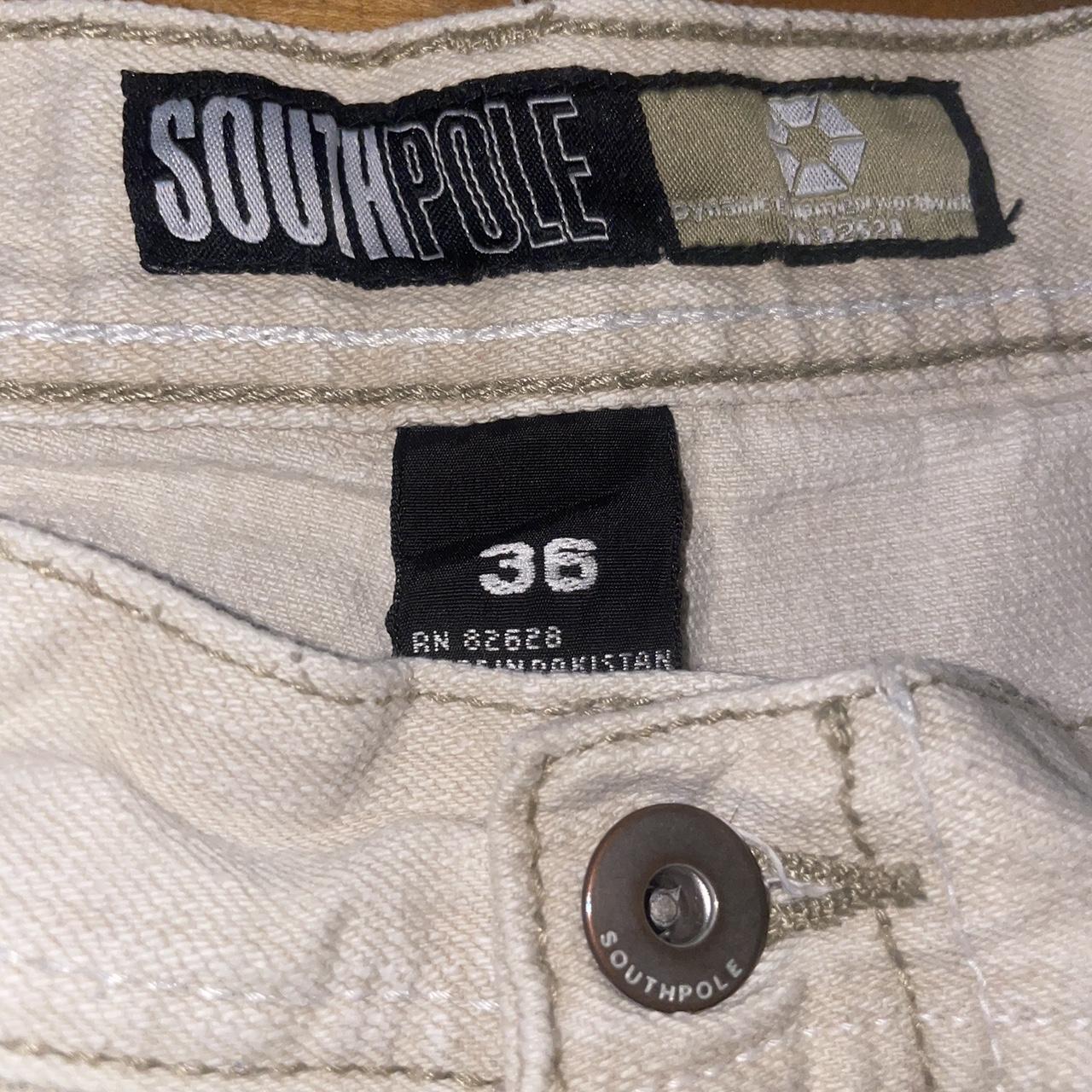 Cropped baggy cream y2k Southpole jeans (small paint... - Depop