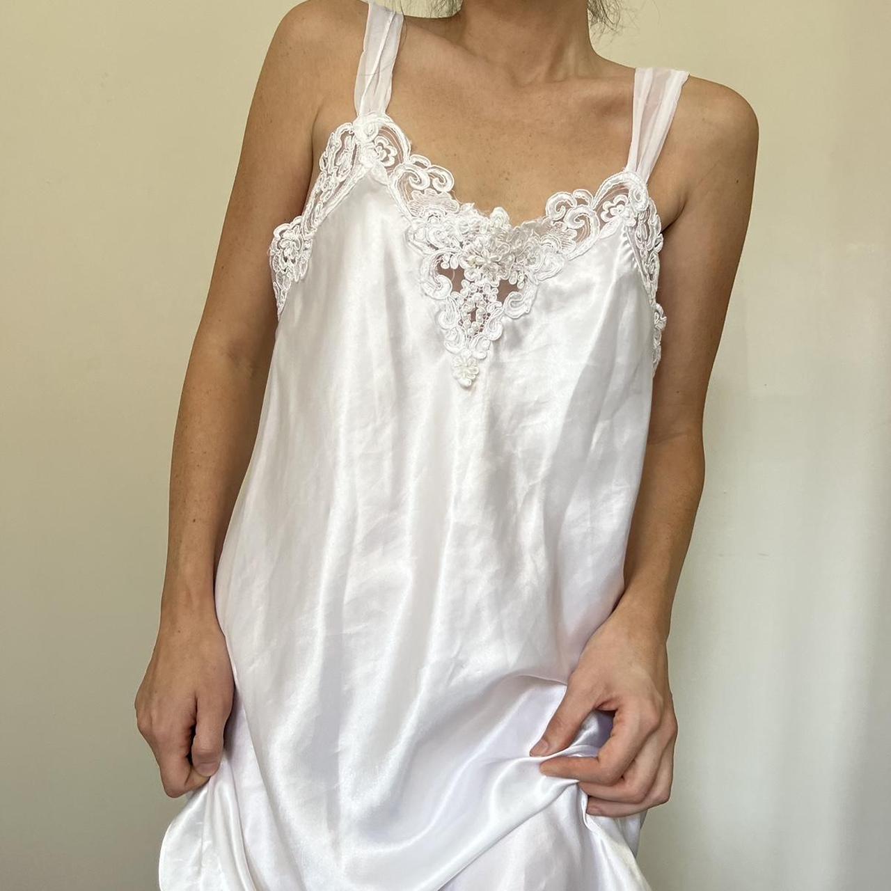 dontelle vintage white slip dress pearl beaded Depop