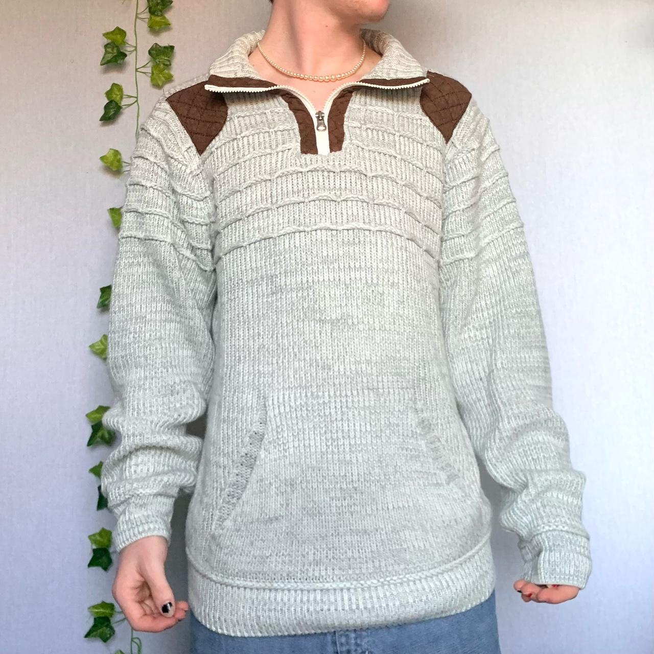 Men's Grey and Brown Jumper Depop