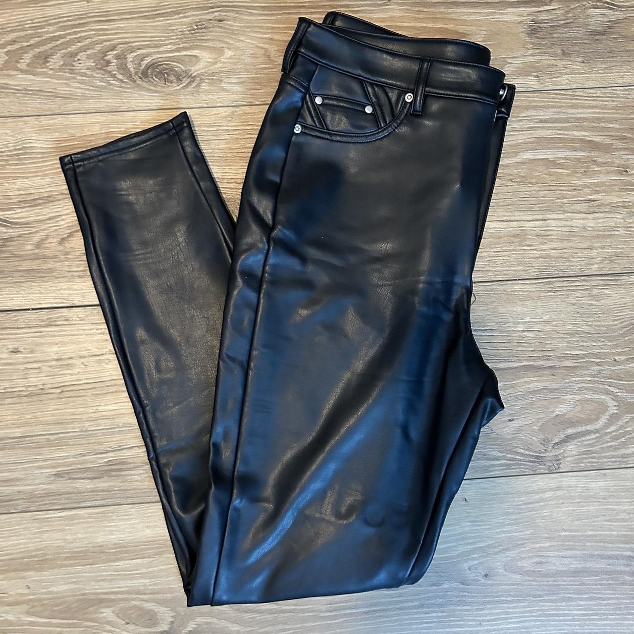 Leather pants WORN ONCE Small hole by button-... - Depop