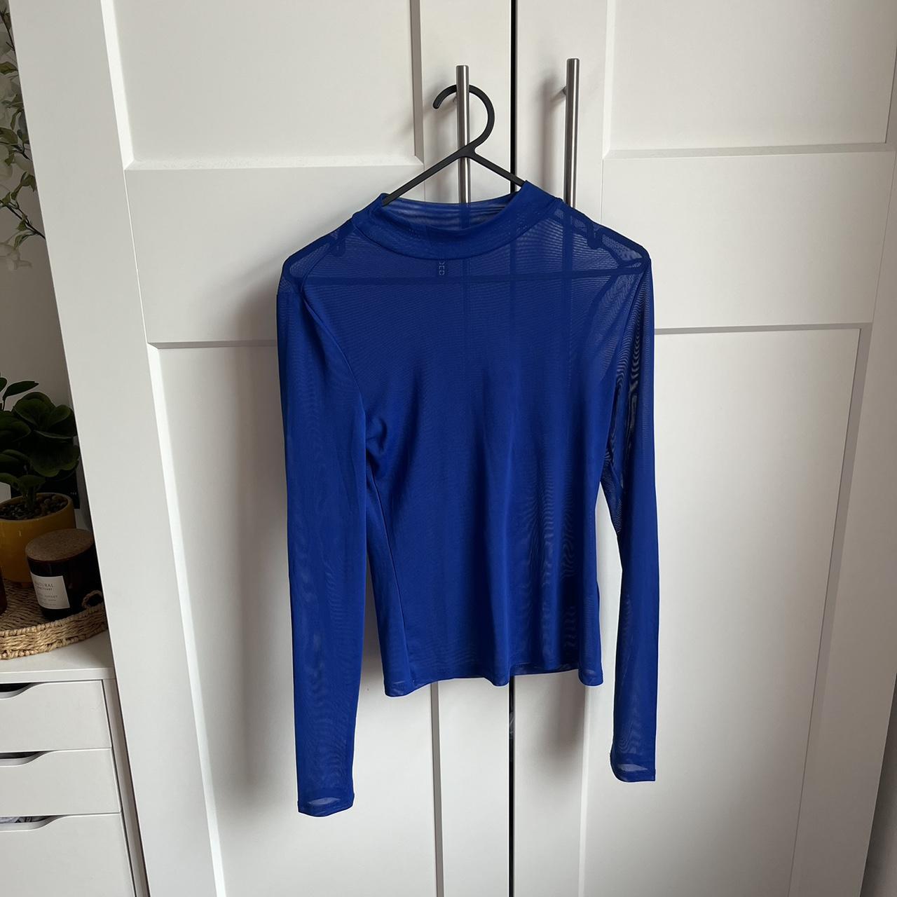 H&M blue mesh high neck top perfect for nights out... - Depop