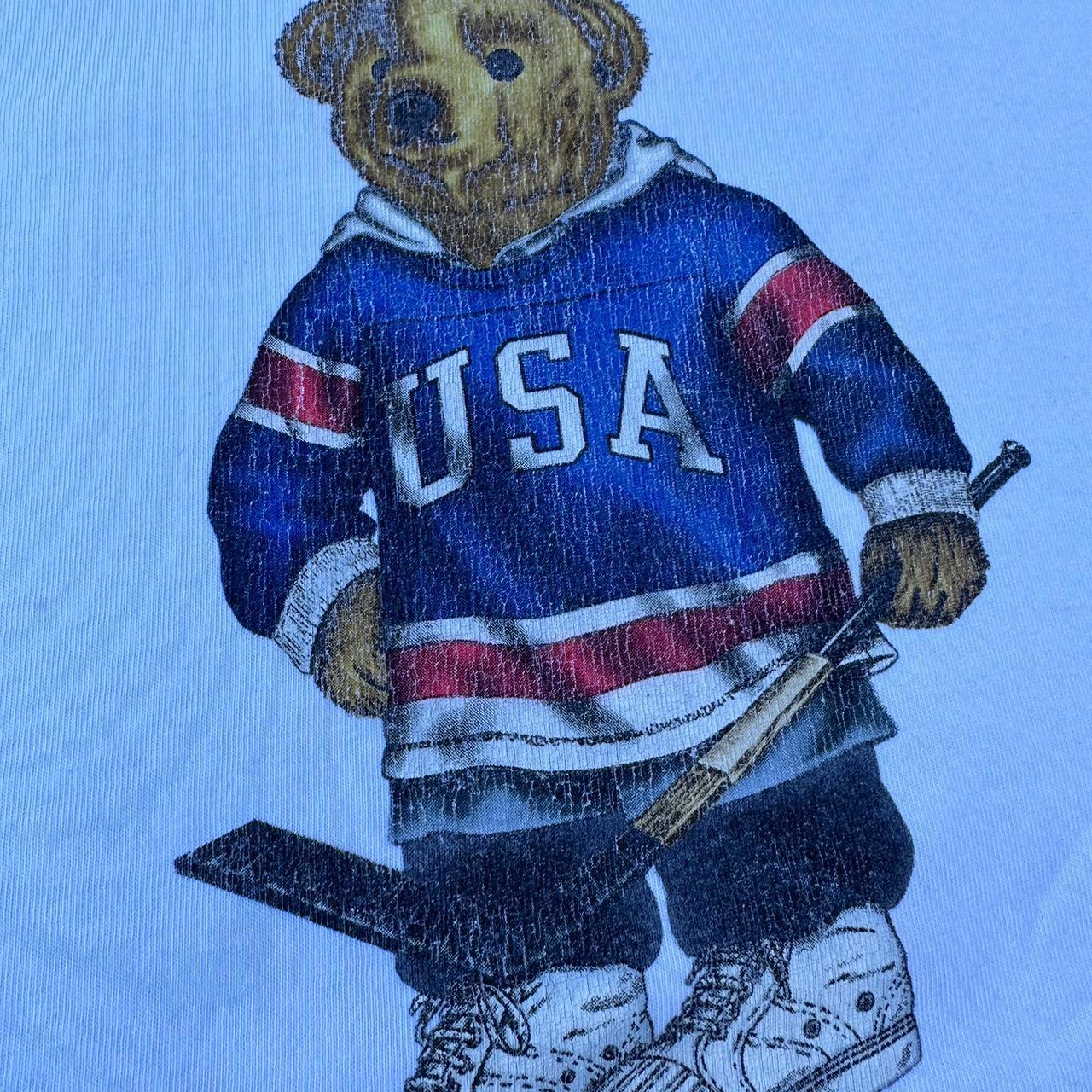 Vintage Polo Bear T Shirt Polo store Sport USA Single MED Ralph Lauren 1990s Hockey