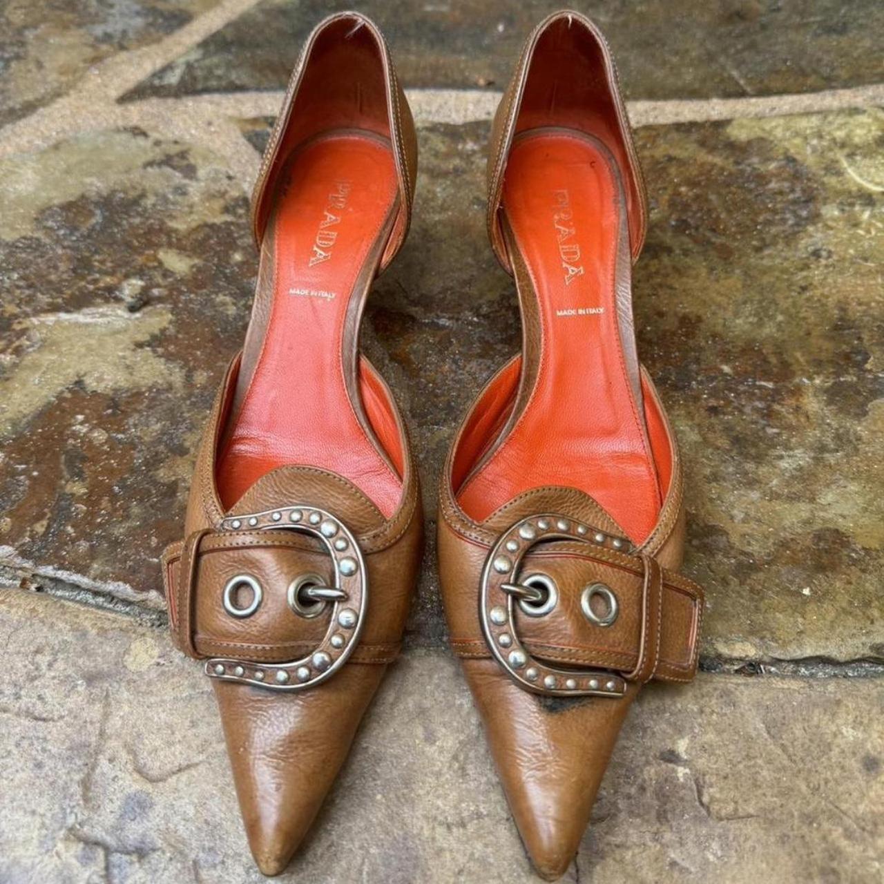 Vintage Prada buckle kitten heels! Repop because... Depop