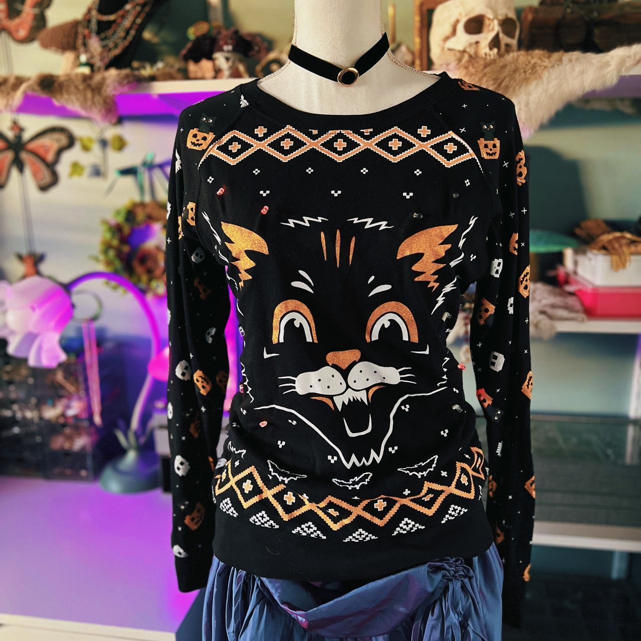 Light up vintage cat Halloween Sweater Super cute. Depop