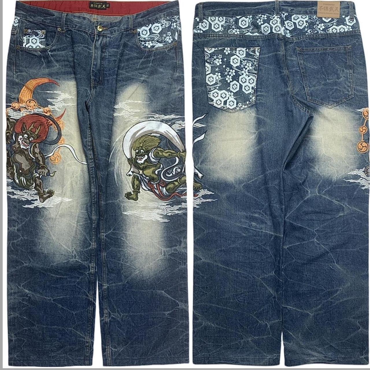 Authentic Japanese Embroidered Denim Jeans •Size:... - Depop