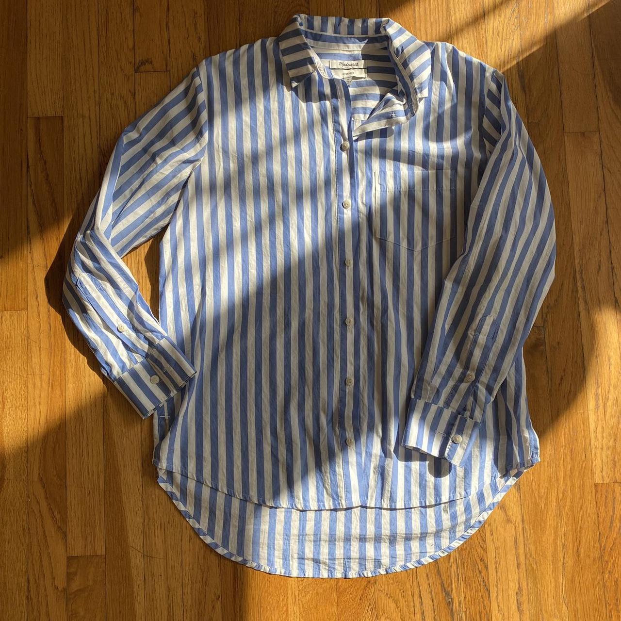 Madewell Women's Blue and White Shirt | Depop