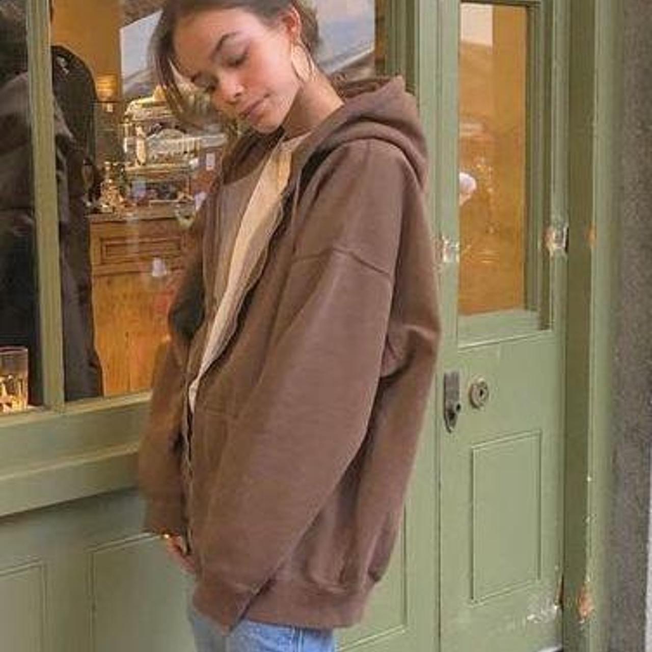 Brandy Melville brown oversized zip up hoodie - Depop