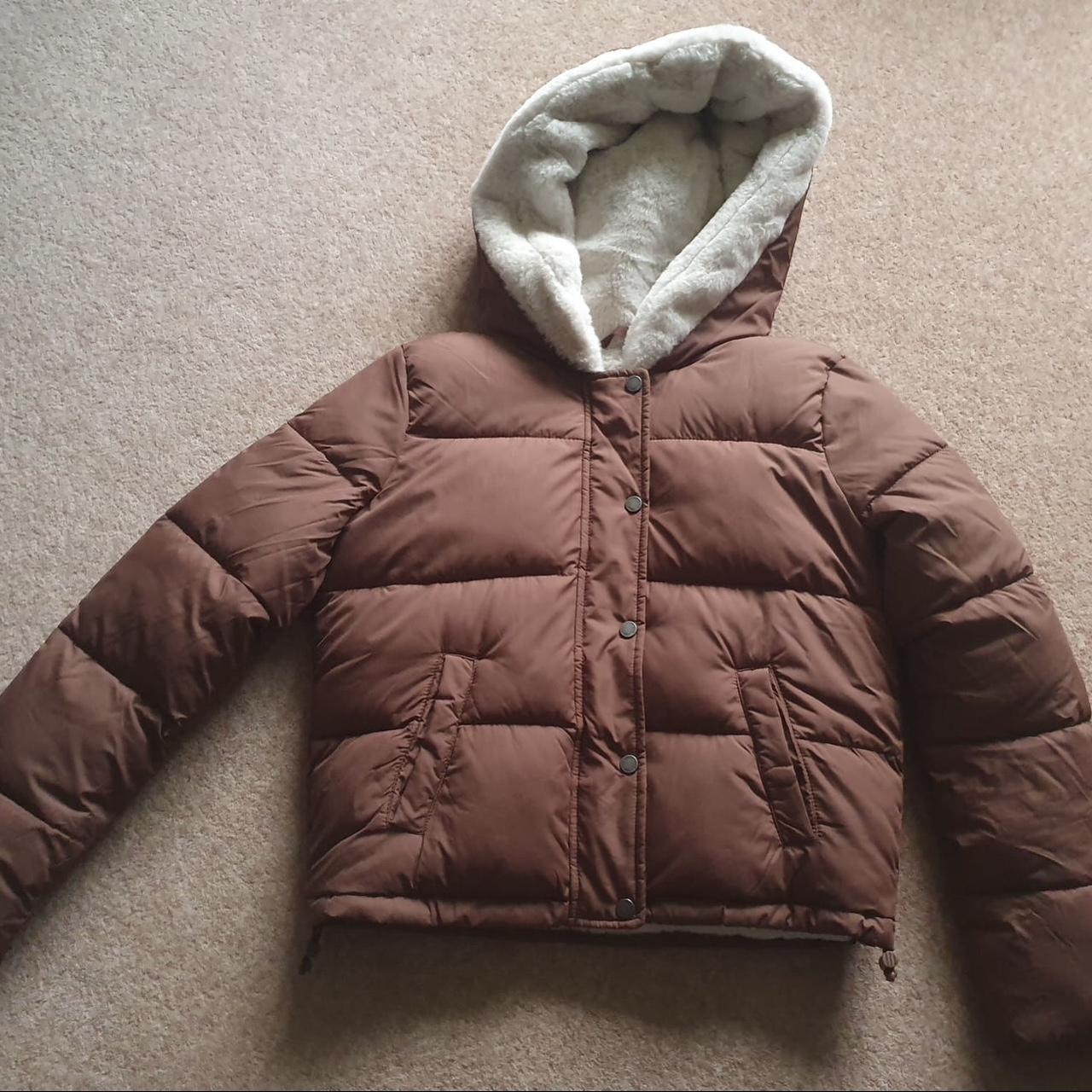 Hollister Faux Fur-Lined Puffer Jacket Size... - Depop