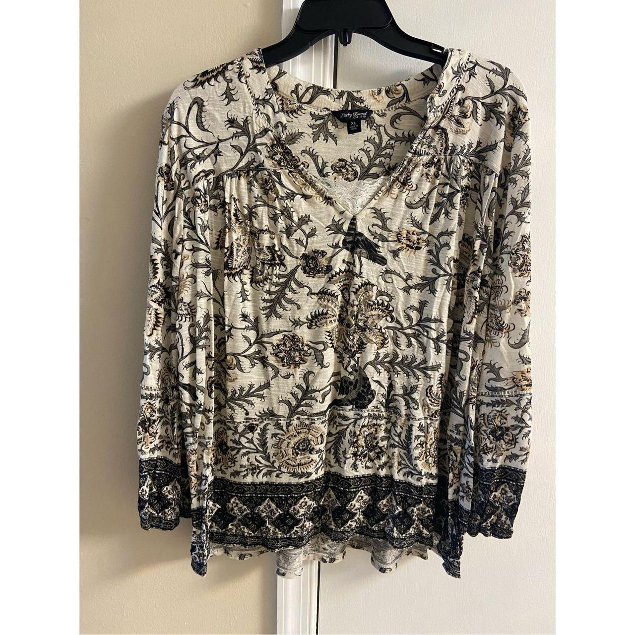 Lucky Brand, Tops, Lucky Brand Vneck Floral Boho Blouse