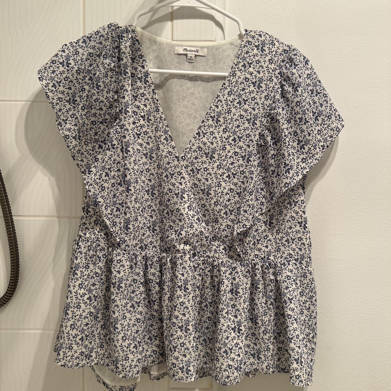 Madewell blue floral ruffle top. Super adorable and... - Depop