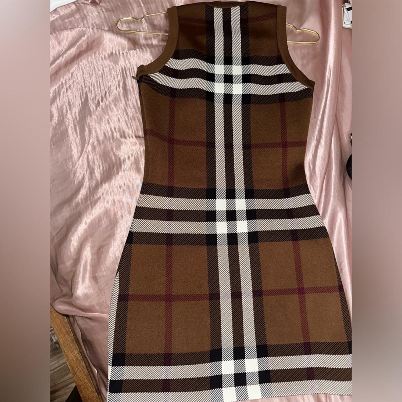 Burberry brown check knit fitted mini dress w/zipper | Depop