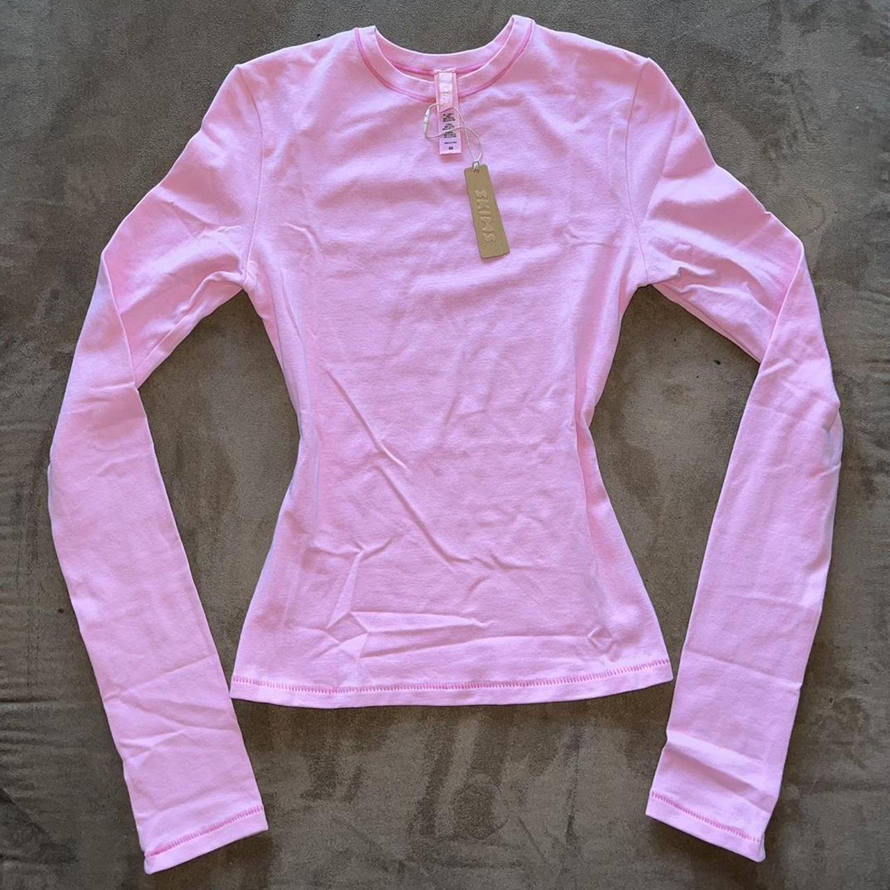 SKIMS BUBBLE GUM COTTON JERSEY LONG SLEEVE T-SHIRT deals