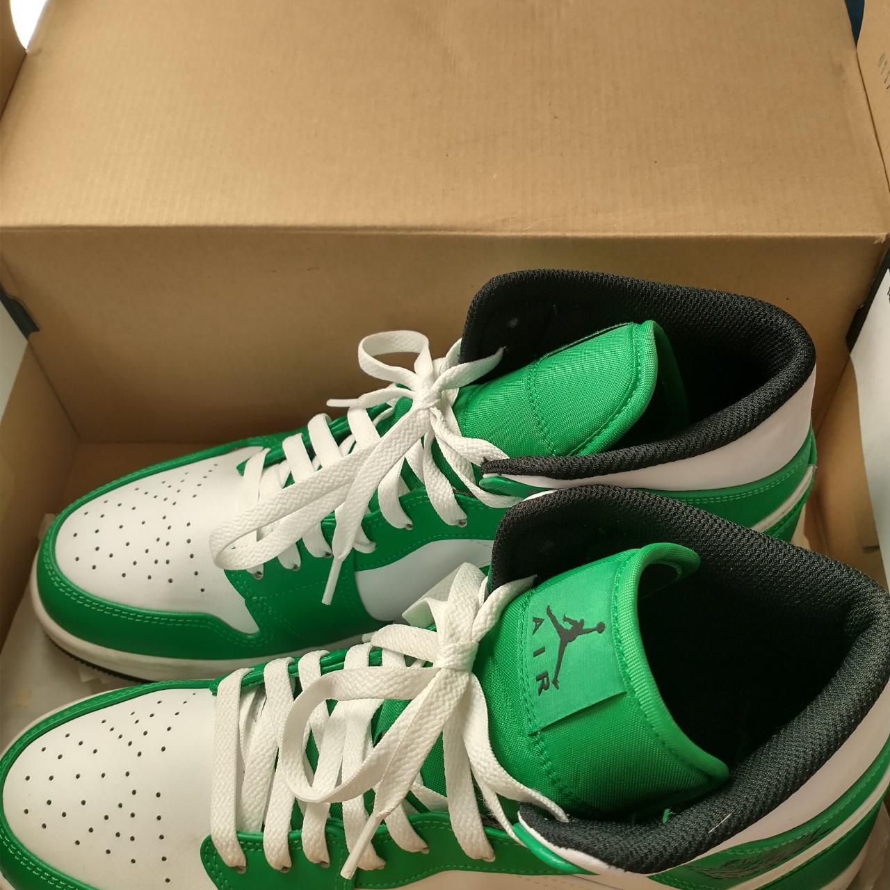 green and white nike jordans US men's size 9.5 worn... - Depop