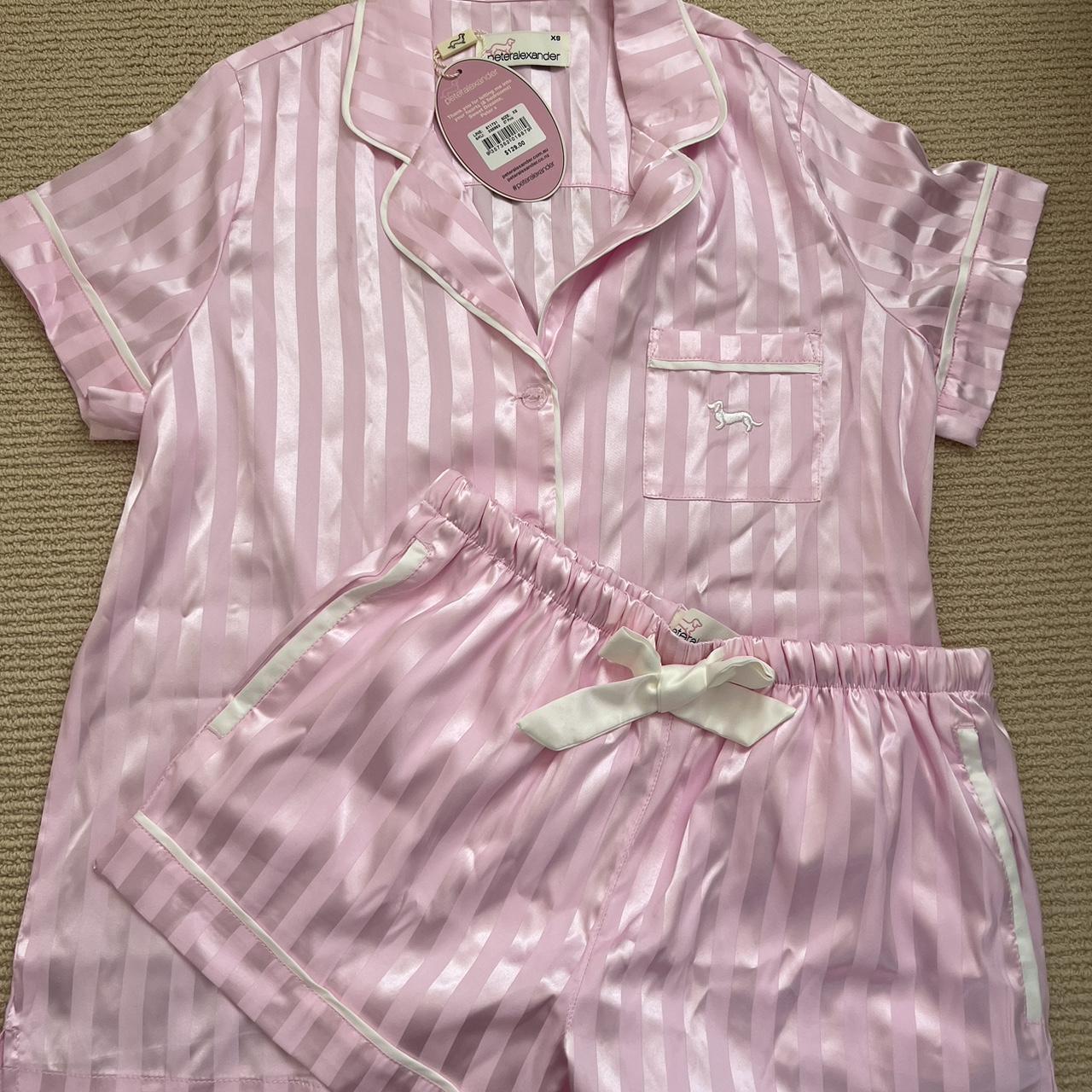 Peter Alexander Silk pj set Pink stripe Size xs... Depop
