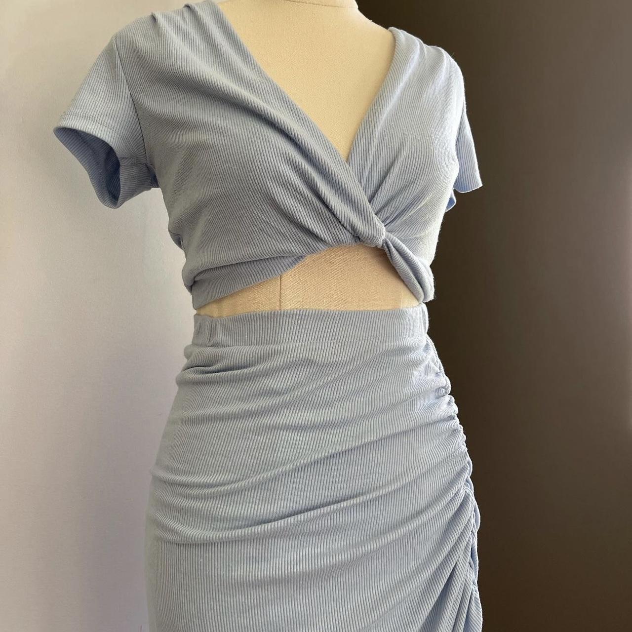 Rumour baby blue matching set Midi skirt is ruched... Depop