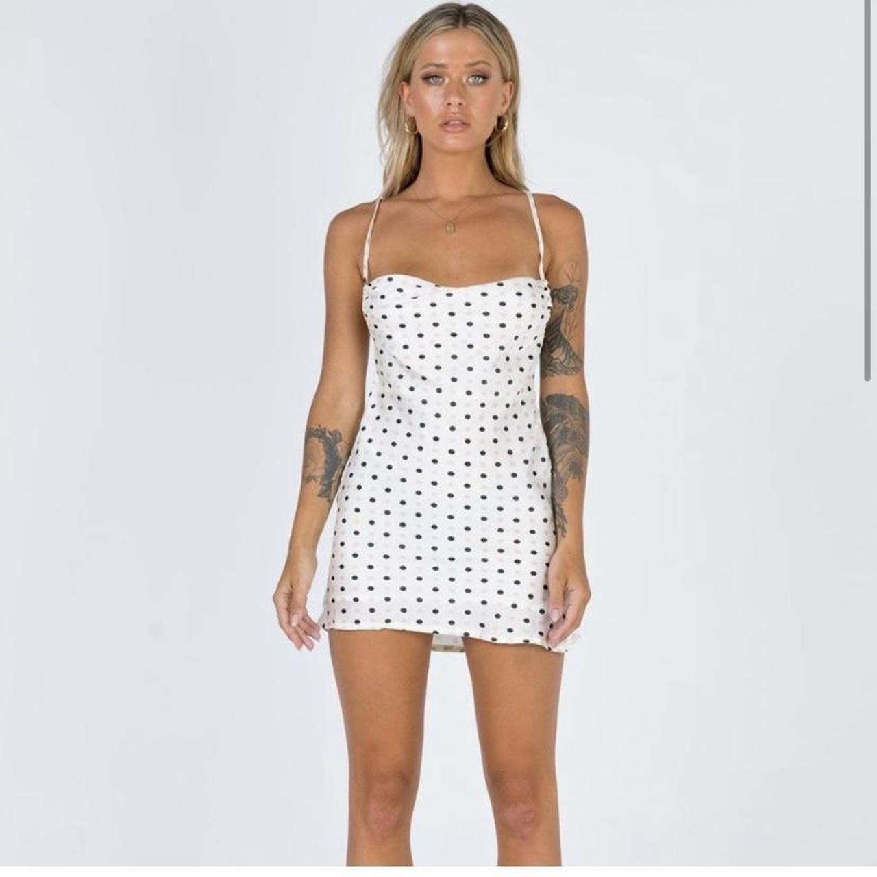 mini polka dot dress, adjustable open back with tie,... - Depop