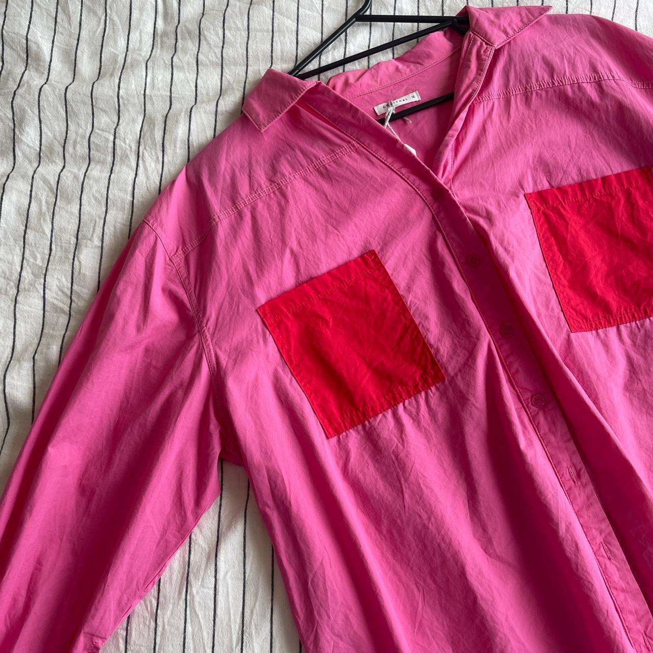 Pink and red charcoal button up oversized shirt Depop