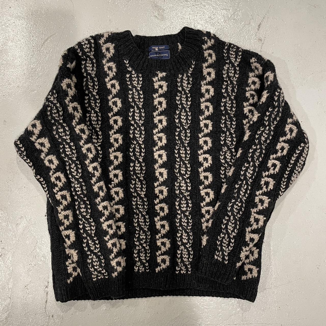 Davis & Squire Hand Knit Flower Print Wool Sweater - Depop