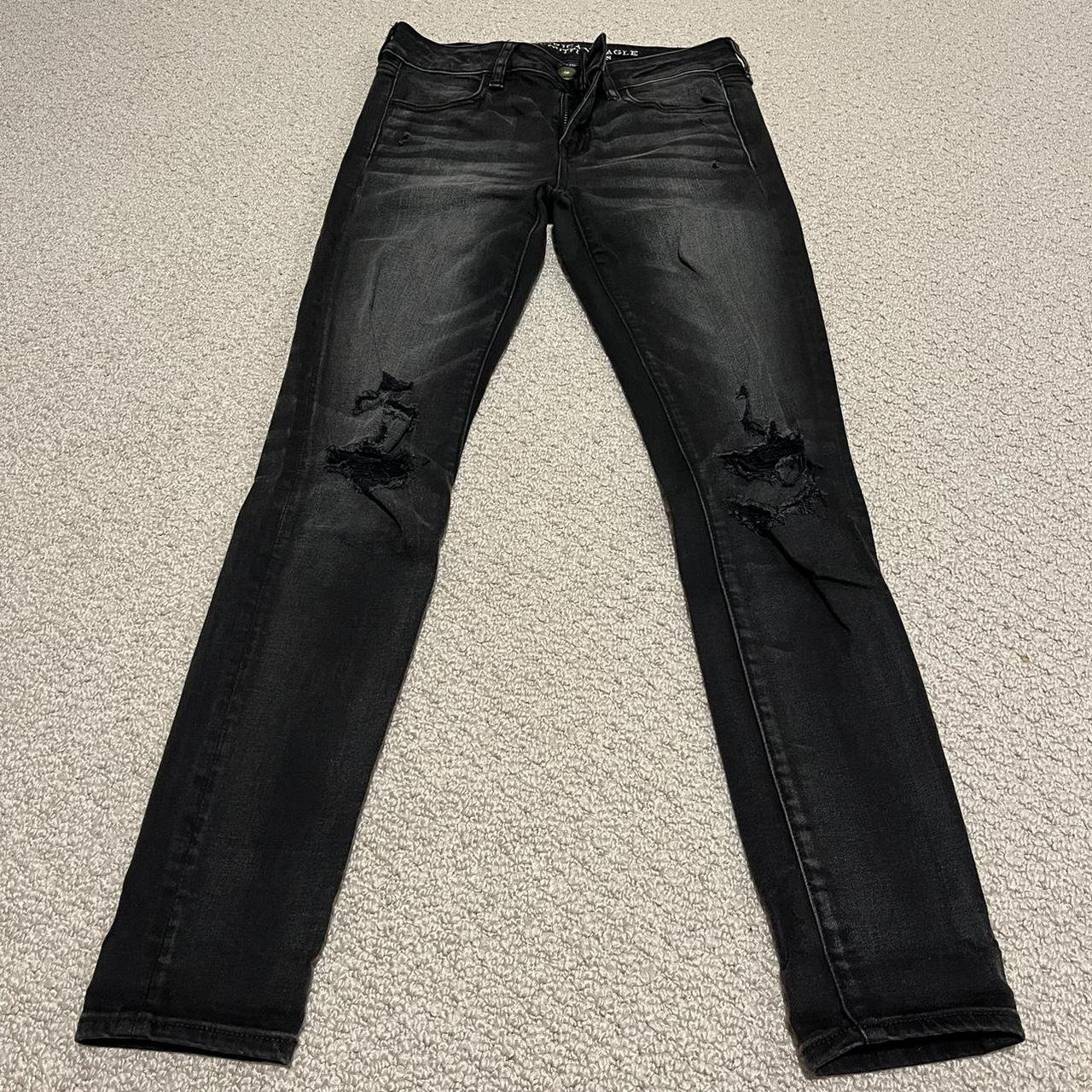 AE super stretch black jeans size 4 - Depop