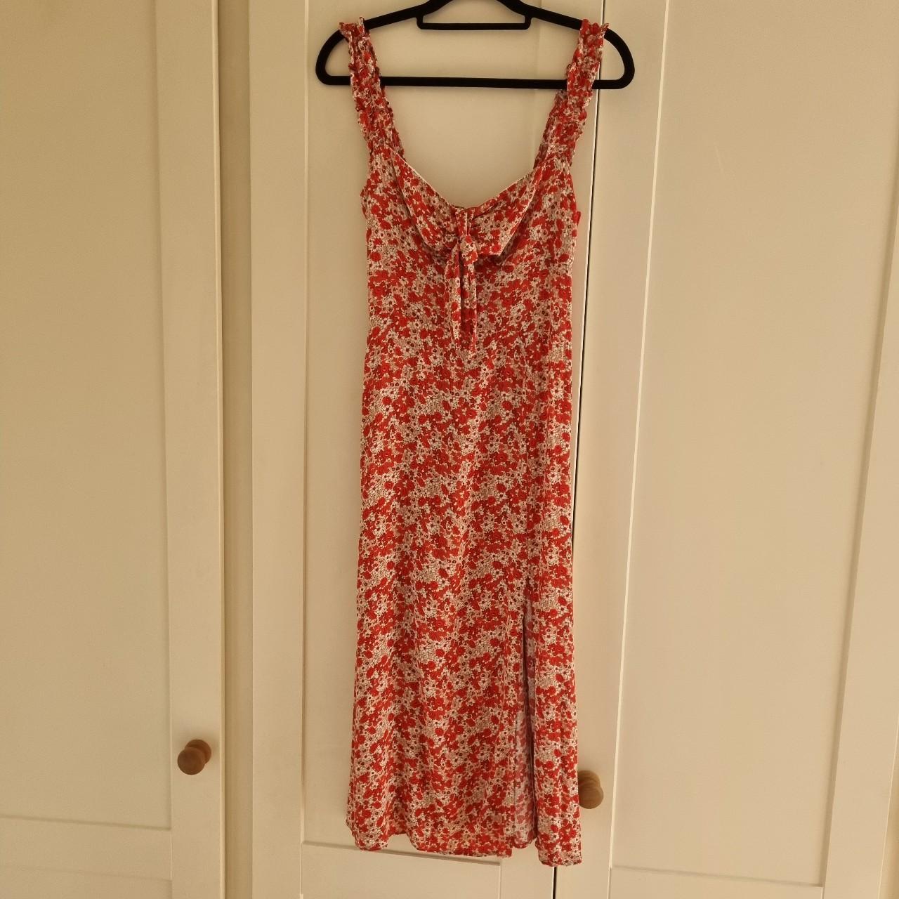 Cute Zara summer floral dress Size S Red and cream... - Depop