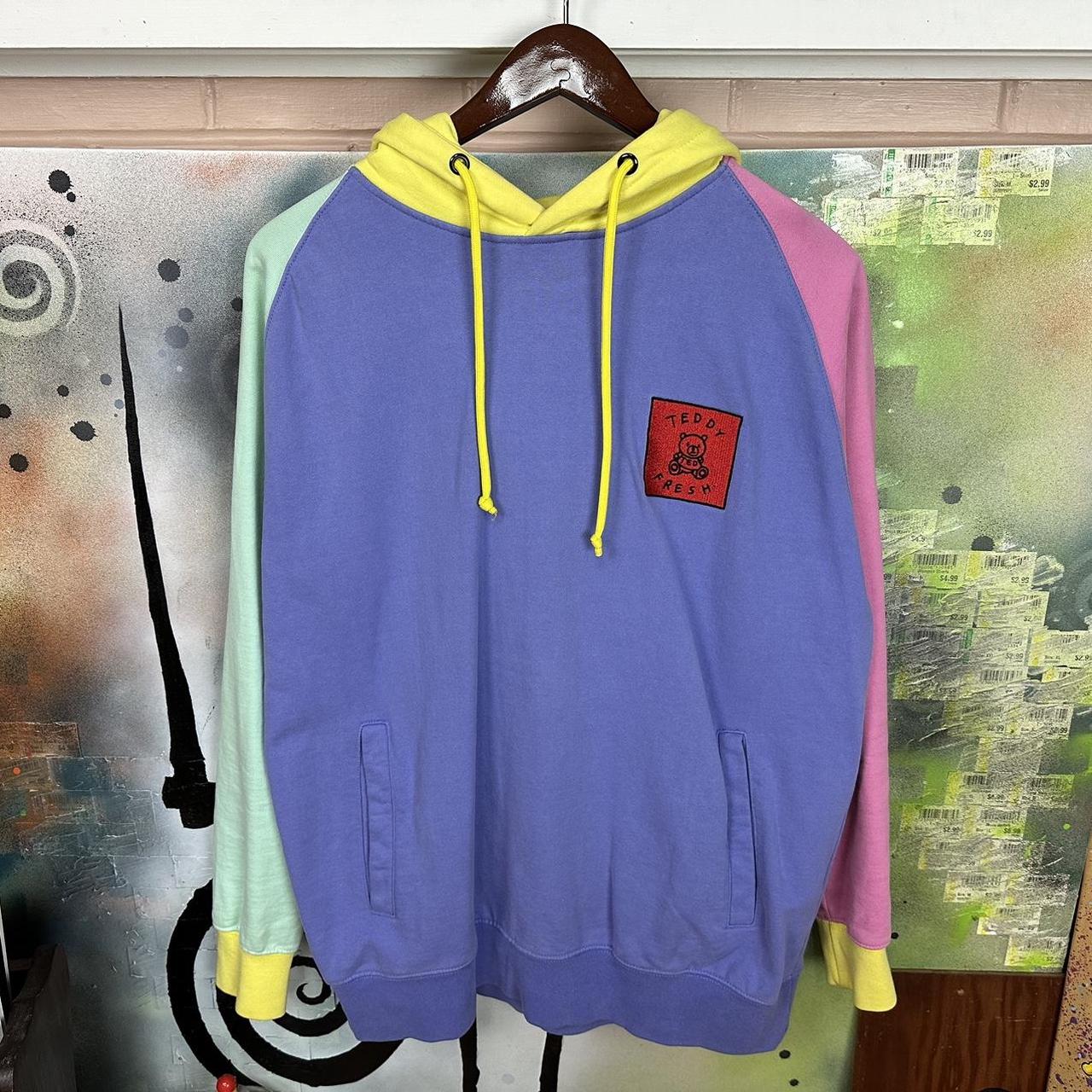 Adult mens XL Teddy Fresh color block pastel patchwork awesome outlet hoodie so cool