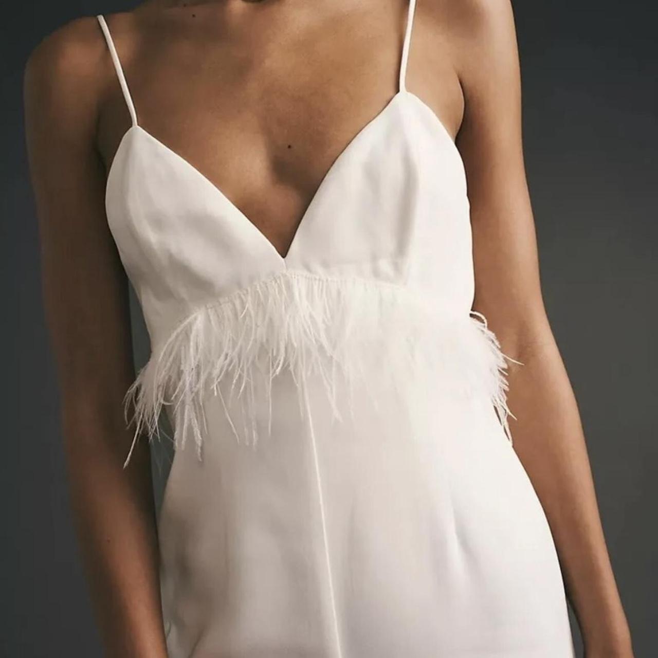 Saylor Krysta Jumpsuit shops Wedding White Feather Embellished