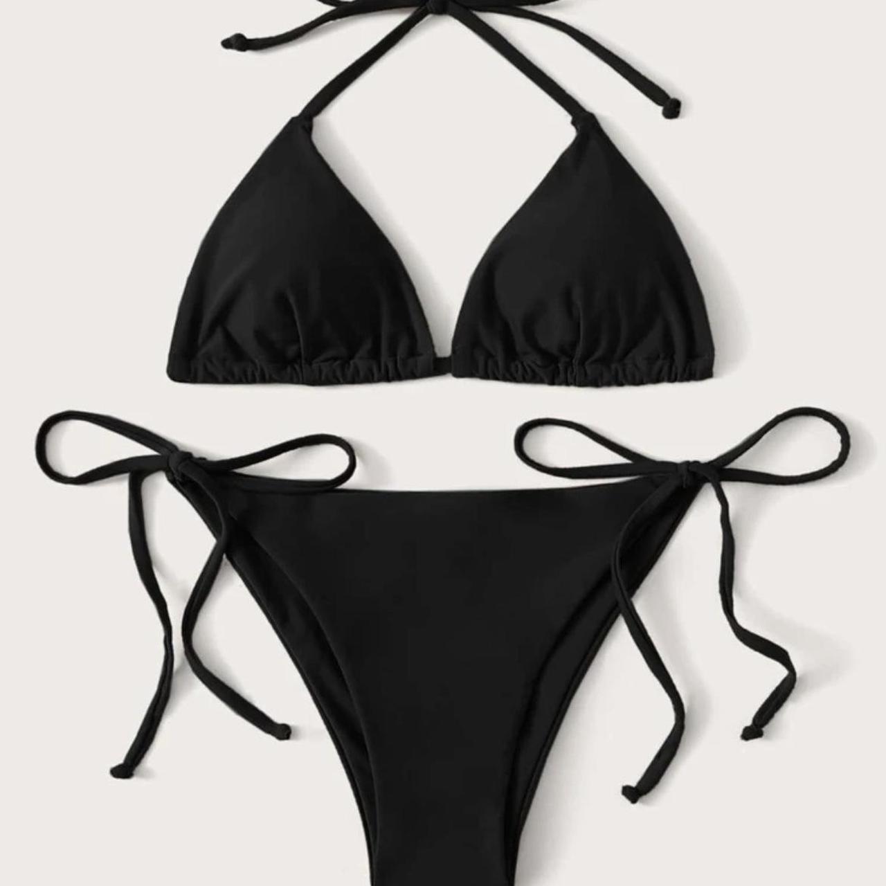 Halter Triangle Tie Side Bikini in Black 🖤 Size... - Depop