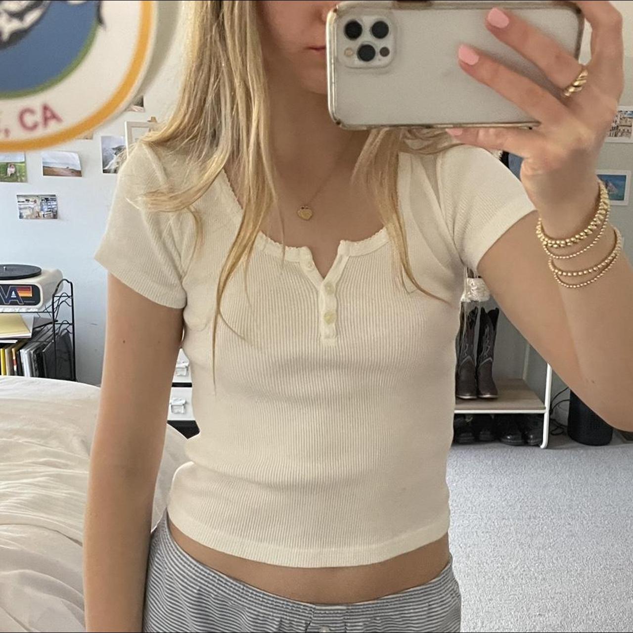 White Brandy Melville Button Up Top Brandy Melville... Depop