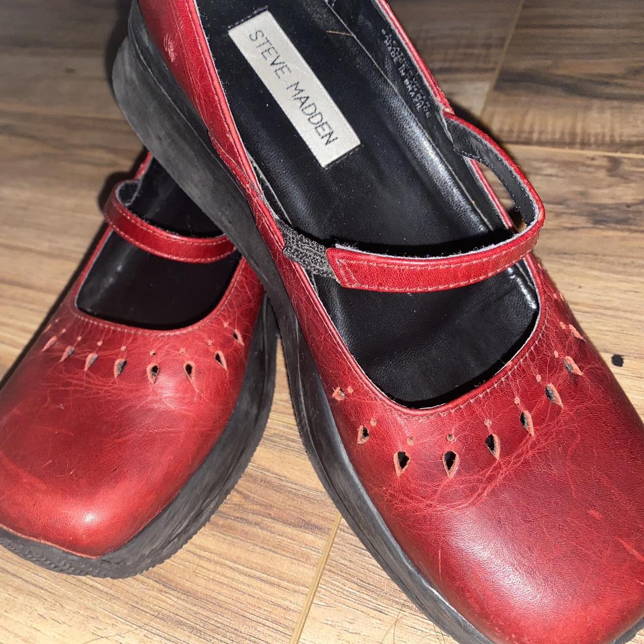 Steve Madden Mary Jane platform red shoes size 8... - Depop