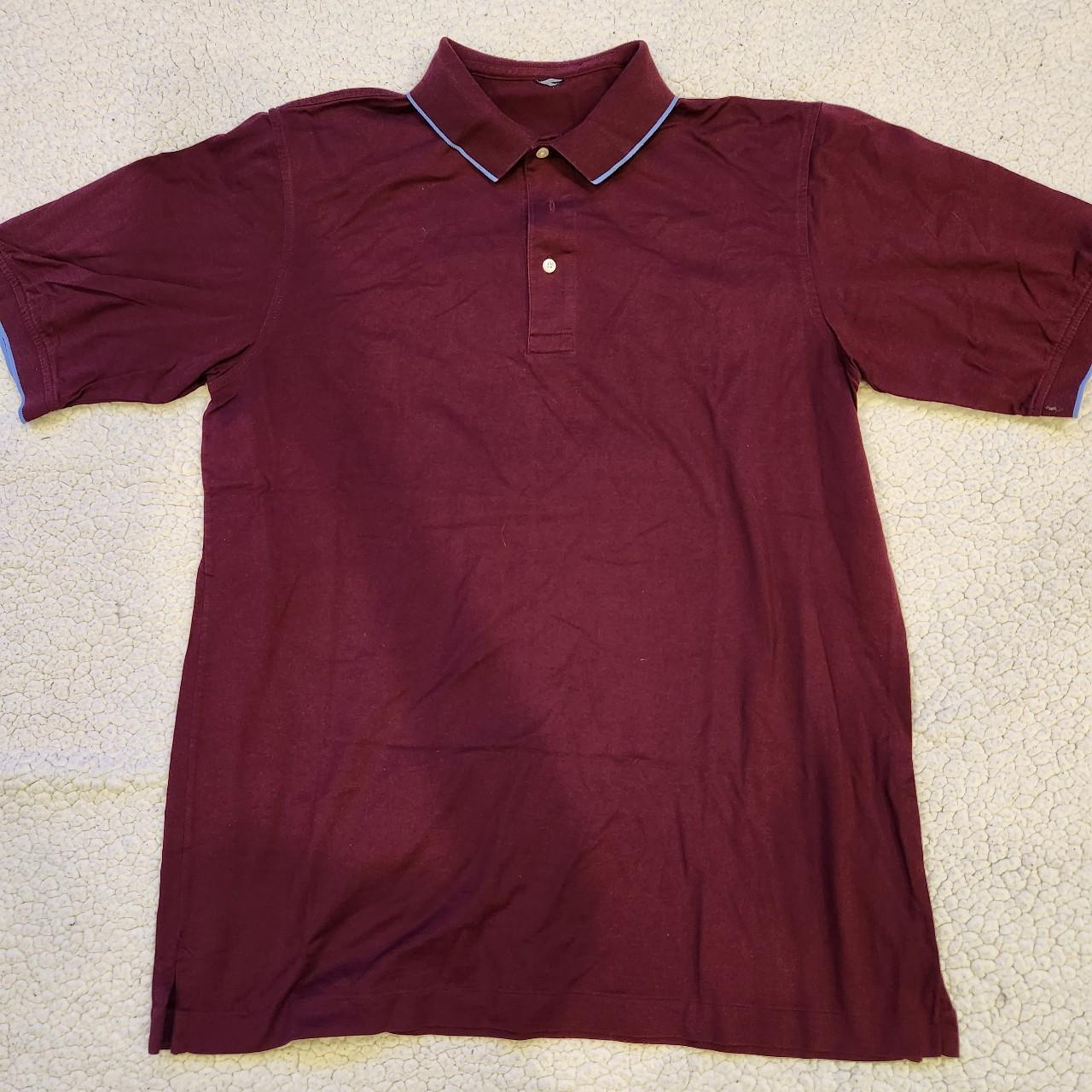 Burgundy polo shirt with blur stripe on collar and... - Depop